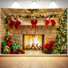 7x5ft Christmas Fireplace Theme Backdrop For Photography Tree Sock Decoration   
