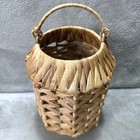 Vintage Woven Rattan Hurricane Candle Holder Basket Lantern Handle Boho Decor