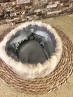 1960s Fur Trim Pillbox Hat Mid-century Millinery Embroidered Satin Crown Lining