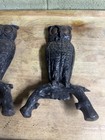Antique Owl Andirons Cast Iron Fireplace Eyes Missing Parts Vintage Decor