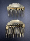 Vintage Lot Of 2 Cloisonn   Gold-tone Floral Design Hair Combs