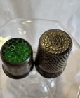 Antique Simons Bros Sterling Thimble Green Glass Stone Top  Portugal Silver Pair