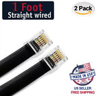  2 Pack  1 Foot Black Rj12 6p6c Heavy Duty Straight Data Cable 12 