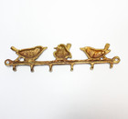 Vintage Brass Gold Metal Bird Key Holder Rack Wall Decor 6 Hooks