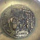 Vintage Heavy Vintage Solid Brass Cigar Ashtray With Raised Picture Scene Acores