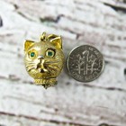 Vintage Signed Monet Winking Cat Charm Gold Tone Moving Parts Green Eyed Kitty