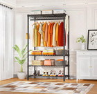 H4 Portable Closet 4 Tier Metal Garment Rack Wardrobe  Black