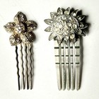 Sparkly Vintage Clear Rhinestone Hair Comb Clip Pair Sun   Flower Wedding Prom