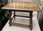 Antique English Oak Joined Stool Carved Top Vintage Furniture 1920 s Rare