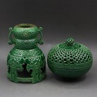 11 2  Chinese Qing Porcelain Emerald Green Glaze Hollow Out Incense Burner