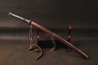 Handmade Clay Tempering T10 Steel Japanese Katana Sharp Sword Leather Scabbard