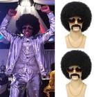 70s Men   s Afro Wig For Disco Party  5pcs Set Glasses  Necklace  Mustache  Wig   
