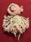 Vintage Handmade Yarn Doll Folk Art Miniature Lady Pink white Crochet Doll 70 Yr