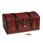 Red Wooden Treasure Chest Box  Lockable Vintage Keepsake Trunk  11 8x8x6 In  