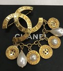 Vintage Chanel Gold Tone Cc Brooch With Buttons And Pearls