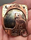 Celestial Cat Glass Copper Pin Brooch Pendant Jewelry - Signed Vp  - Halloween