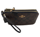 Coach Signature Brown Black Wristlet Wallet Pvc Double Corner Zip F87591