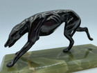 Vintage Art Deco Style Single Bookend Of Running Greyhound Dog On Onyx Base