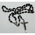 Antique Italian Black Rosary Beads With Silver Crucifix And Miraculous Medal