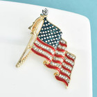Gold Tone Usa National Flag Rhinestone American Patriotic Pin Brooch Jewelry