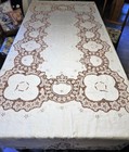 Antique Vintage Immense Embroidered Cutwork Lace Tablecloth 98x66   Estate