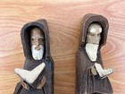 Vintage Pair Of Hand Carved Wooden Figurines Monks Reading   mexico 