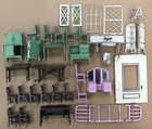 Lot Of Vintage Old Metal Dollhouse Miniature Furniture Chairs Cabinet Wardrobe