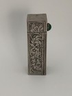 Vintage Engraved 800 Silver Lipstick Compact With Mirror Emerald Green Cabochon