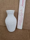 Vintage Mcm 4  Tall White Milk Glass Diamond Pattern Bud Vase Free Shipping