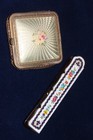 Vintage Guilloche Powder Compact With Puff  Metal Mesh   Enamel Comb  Stratton