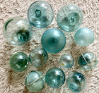 Set Of 12 Authentic Japanese Antique Glass Fishing Floats Decor