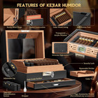 Cigar Humidor Cedar Wood Lined Humidor For 45-60 Cigars  Acrylic Top Cigar Box W