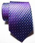 New Classic Checks Purple White Blue Jacquard Woven 100  Silk Men s Tie Necktie