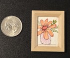 1 12 Scale Miniature Framed Painting Peach Daisy In Pink Vase Dollhouse Ooak