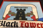 Vintage Black Tower Mirror Bar Sign Wood Frame White Rhine Wine Beer Mancave