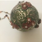 Rare Antique 1920   s Unique Round  Metal Purse Flowers Pearls Crystal Bead Handle