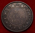 1882-h Queen Victoria 50 Cents Newfoundland Silver Coin