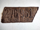 1938 Tennessee License Plate Original Untouched Condition Rare 