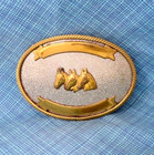 Horses Belt Buckle Trophy Cowboy Cowgirl Rodeo German Silver Vtg 80s      shy577