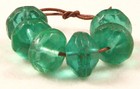 6 Old Green Czech Bohemian Green Vaseline Glass African Trade Beads