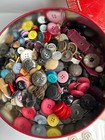 Lot Of Vintage Buttons In Vintage Metal Box   Tin