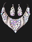 Large Glass Crystal Rhinestone Breast Shield Necklace Earring Set Ab Iridescent