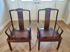Set Of 2 Henredon Mid Century Pan Asian Dining Arm Chairs With Custom Cushions