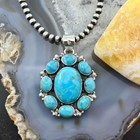 Sterling Silver Southwestern Style Mohave Turquoise Cluster Pendant For Women