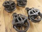 4 Rustic Pulleys Cable Wheel Hook Farmhouse Country Home Decor Cast Iron Barn
