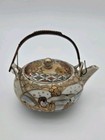 Antique Japanese Satsuma Teapot With Wicker Handle  Handpainted