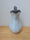 Antique Ironstone Syrup Pitcher With Pewter Lid Unmarked