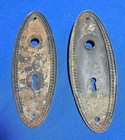 Pair Antique Door Plates Victorian Style Original Copper Black Finish Ornate