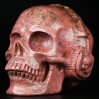 4 5  Pink   Black Rhodonite Carved Headset Skull  Realistic  Crystal Healing