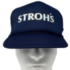 Vintage 80s 90s Strohs Beer Trucker Hat Baseball Cap Brewery Blue Mesh Snapback